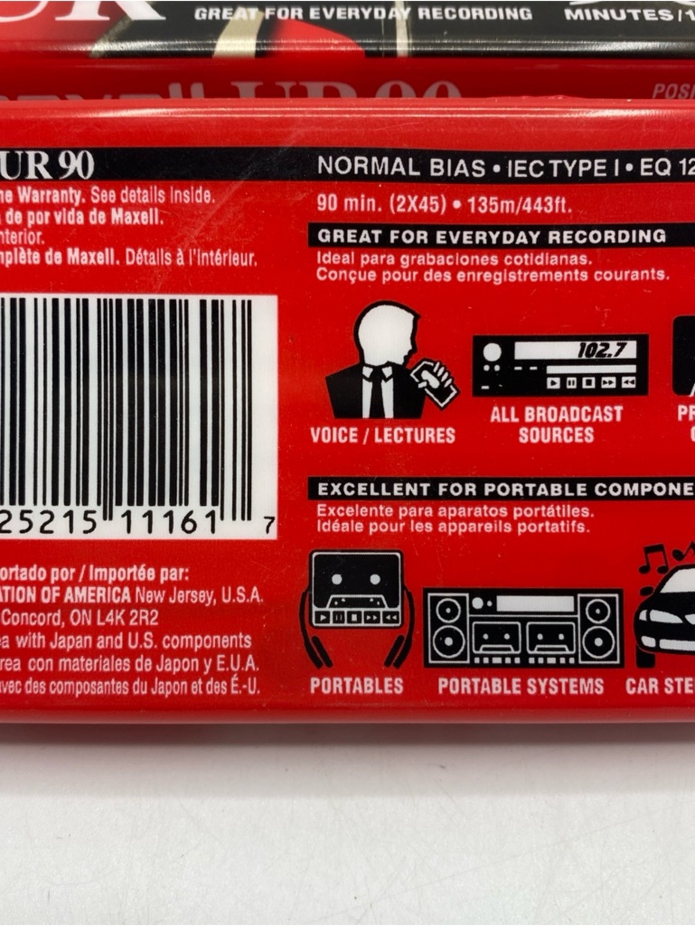 Maxell Audio Cassette Tape UR90 Normal Bias 90 Minutes 4 SEALED Recording - Picture 3 of 4